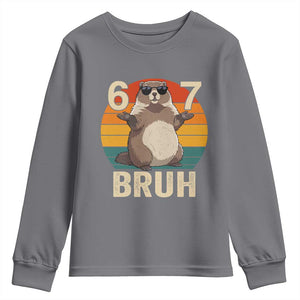 Funny Groundhog 67 Youth Sweatshirt Six Seven Bruh Retro Vintage Woodchuck Day TS11 Charcoal Print Your Wear