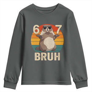 Funny Groundhog 67 Youth Sweatshirt Six Seven Bruh Retro Vintage Woodchuck Day TS11 Dark Heather Print Your Wear