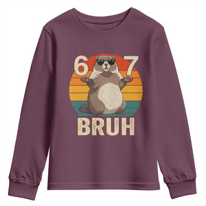 Funny Groundhog 67 Youth Sweatshirt Six Seven Bruh Retro Vintage Woodchuck Day TS11 Maroon Print Your Wear