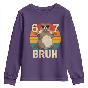 Funny Groundhog 67 Youth Sweatshirt Six Seven Bruh Retro Vintage Woodchuck Day TS11 Purple Print Your Wear