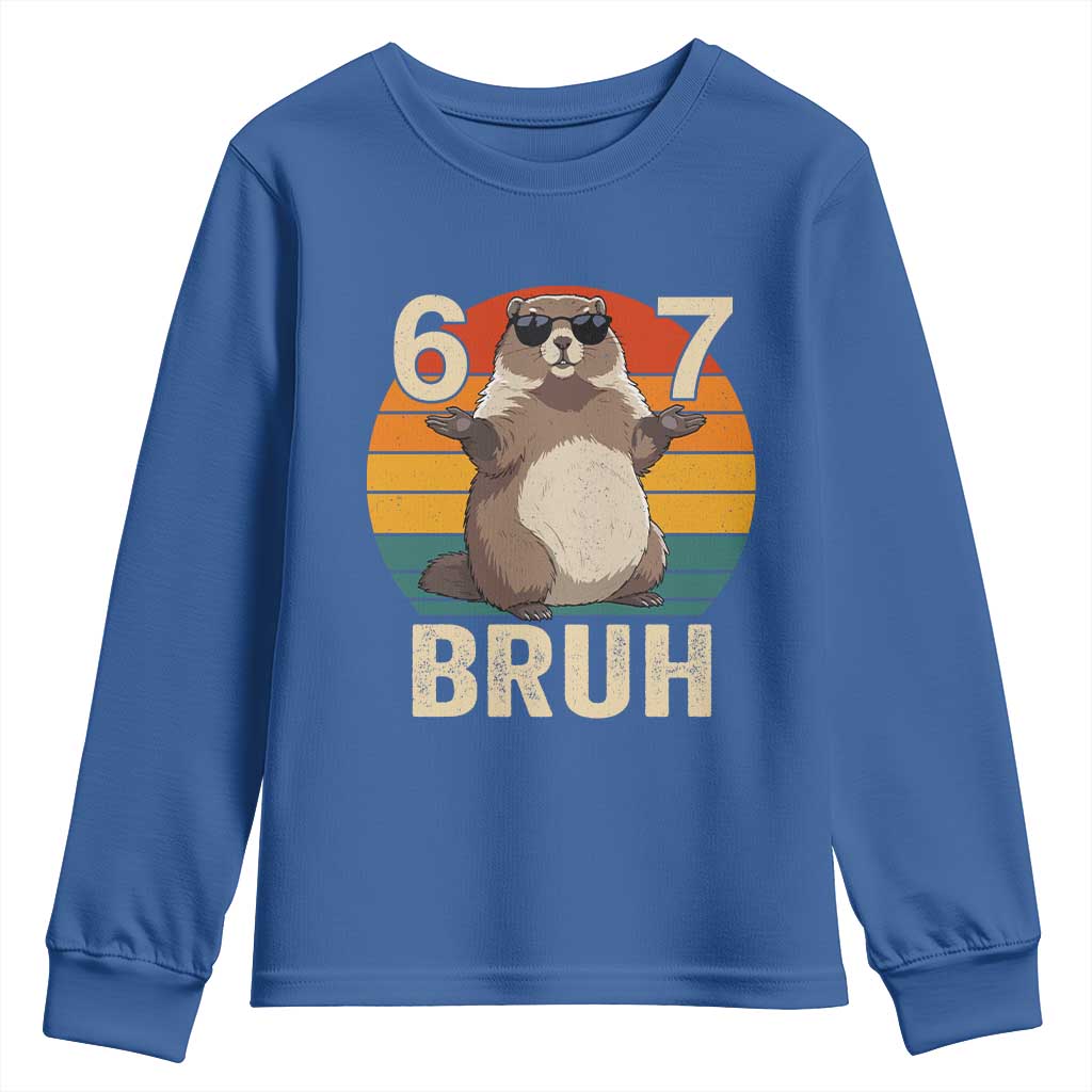 Funny Groundhog 67 Youth Sweatshirt Six Seven Bruh Retro Vintage Woodchuck Day TS11 Royal Blue Print Your Wear