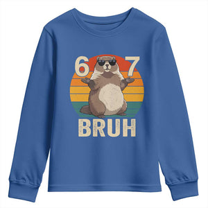 Funny Groundhog 67 Youth Sweatshirt Six Seven Bruh Retro Vintage Woodchuck Day TS11 Royal Blue Print Your Wear