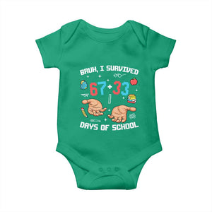 Bruh I Survived 67 33 Days Of School Baby Onesie Funny 100th Days of School Pixel 67 Hands TS11 Irish Green Print Your Wear