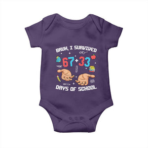 Bruh I Survived 67 33 Days Of School Baby Onesie Funny 100th Days of School Pixel 67 Hands TS11 Purple Print Your Wear