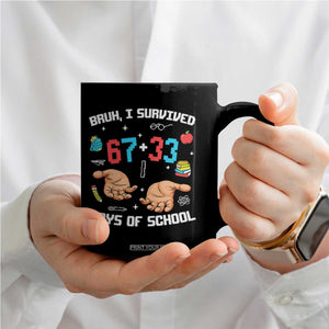 Bruh I Survived 67 33 Days Of School Coffee Mug Funny 100th Days of School Pixel 67 Hands TS11 Print Your Wear