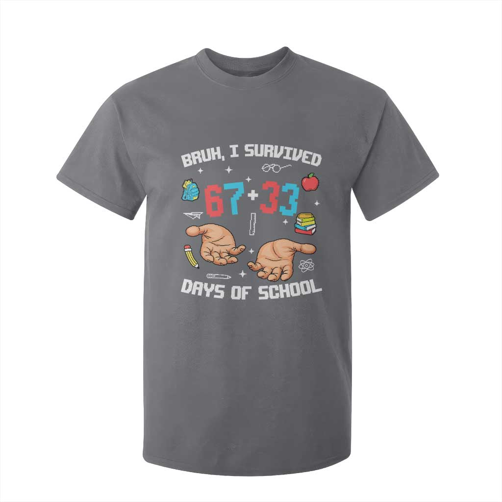 Bruh I Survived 67 33 Days Of School T Shirt For Kid Funny 100th Days of School Pixel 67 Hands TS11 Charcoal Print Your Wear