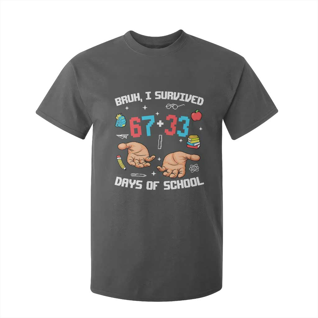 Bruh I Survived 67 33 Days Of School T Shirt For Kid Funny 100th Days of School Pixel 67 Hands TS11 Dark Heather Print Your Wear