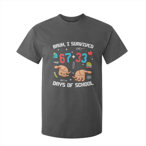 Bruh I Survived 67 33 Days Of School T Shirt For Kid Funny 100th Days of School Pixel 67 Hands TS11 Dark Heather Print Your Wear
