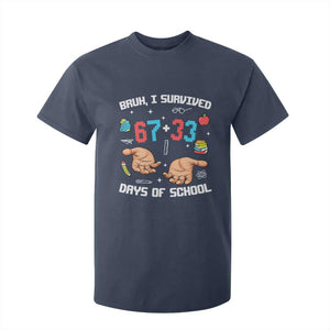 Bruh I Survived 67 33 Days Of School T Shirt For Kid Funny 100th Days of School Pixel 67 Hands TS11 Navy Print Your Wear