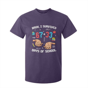 Bruh I Survived 67 33 Days Of School T Shirt For Kid Funny 100th Days of School Pixel 67 Hands TS11 Purple Print Your Wear