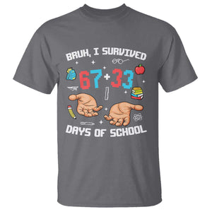 Bruh I Survived 67 33 Days Of School T Shirt Funny 100th Days of School Pixel 67 Hands TS11 Charcoal Print Your Wear