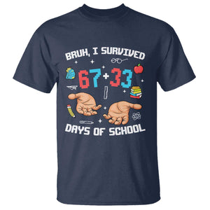 Bruh I Survived 67 33 Days Of School T Shirt Funny 100th Days of School Pixel 67 Hands TS11 Navy Print Your Wear