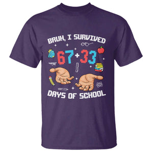 Bruh I Survived 67 33 Days Of School T Shirt Funny 100th Days of School Pixel 67 Hands TS11 Purple Print Your Wear