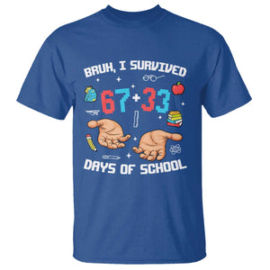 Bruh I Survived 67 33 Days Of School T Shirt Funny 100th Days of School Pixel 67 Hands TS11 Royal Blue Print Your Wear