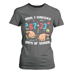 Bruh I Survived 67 33 Days Of School T Shirt For Women Funny 100th Days of School Pixel 67 Hands TS11 Dark Heather Print Your Wear