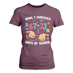 Bruh I Survived 67 33 Days Of School T Shirt For Women Funny 100th Days of School Pixel 67 Hands TS11 Maroon Print Your Wear