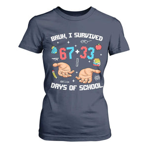 Bruh I Survived 67 33 Days Of School T Shirt For Women Funny 100th Days of School Pixel 67 Hands TS11 Navy Print Your Wear