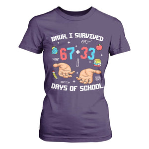 Bruh I Survived 67 33 Days Of School T Shirt For Women Funny 100th Days of School Pixel 67 Hands TS11 Purple Print Your Wear