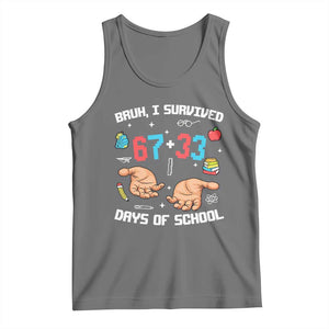 Bruh I Survived 67 33 Days Of School Tank Top Funny 100th Days of School Pixel 67 Hands TS11 Black Heather Print Your Wear