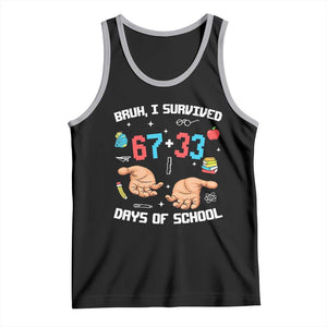 Bruh I Survived 67 33 Days Of School Tank Top Funny 100th Days of School Pixel 67 Hands TS11 Black Athletic Heather Print Your Wear