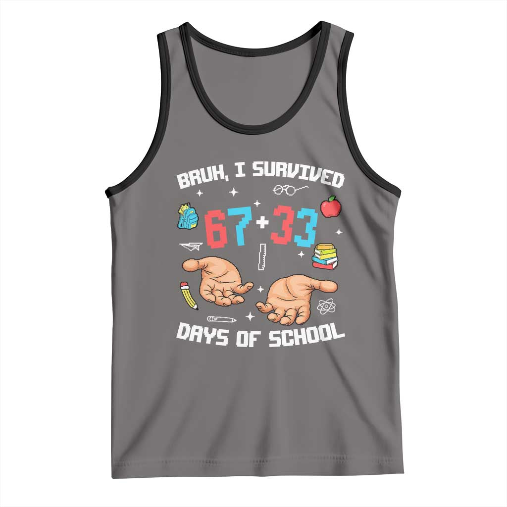 Bruh I Survived 67 33 Days Of School Tank Top Funny 100th Days of School Pixel 67 Hands TS11 Deep Heather Black Print Your Wear