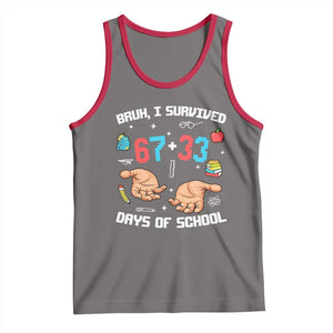 Bruh I Survived 67 33 Days Of School Tank Top Funny 100th Days of School Pixel 67 Hands TS11 Deep Heather Red Print Your Wear