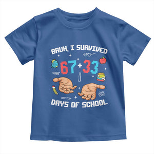 Bruh I Survived 67 33 Days Of School Toddler T Shirt Funny 100th Days of School Pixel 67 Hands TS11 Royal Blue Print Your Wear