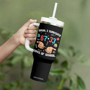 Bruh I Survived 67 33 Days Of School Tumbler With Handle Funny 100th Days of School Pixel 67 Hands TS11 Print Your Wear