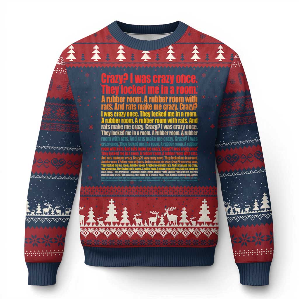 Funny Crazy I Was Crazy Once Meme Ugly Christmas Sweater TS11 Navy Red Print Your Wear