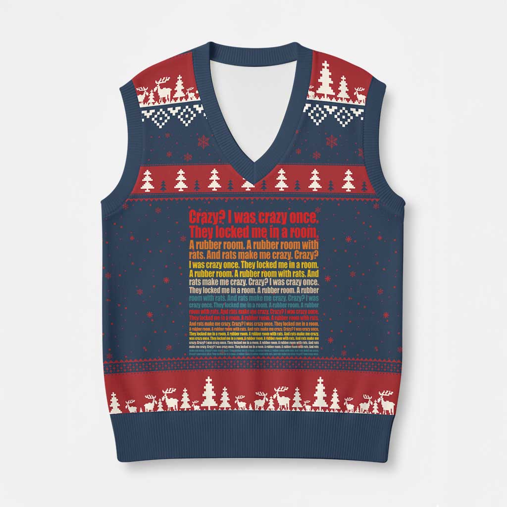 Funny Crazy I Was Crazy Once Meme V-Neck Knit Sweater Vest TS11 Navy Red Print Your Wear