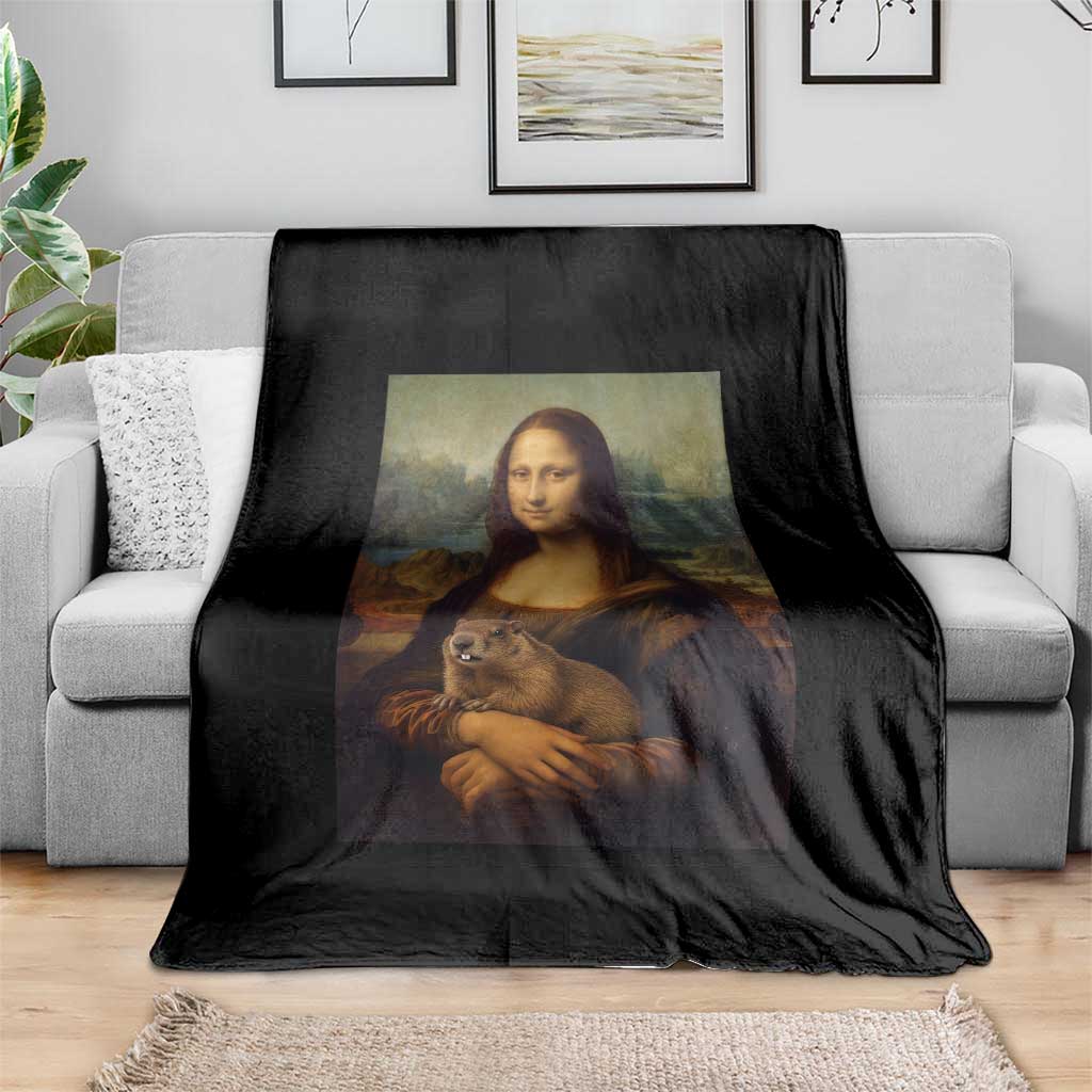 Mona Lisa Holding Groundhog Parody Painting Throw Blanket Funny Groundhog Day TS11 Print Your Wear