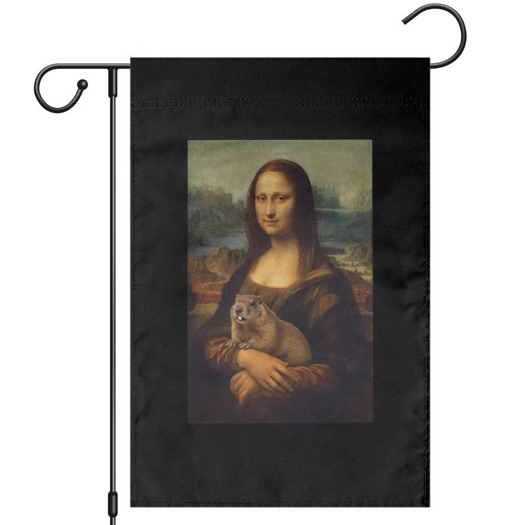 Mona Lisa Holding Groundhog Parody Painting Garden Flag Funny Groundhog Day TS11 Black Print Your Wear