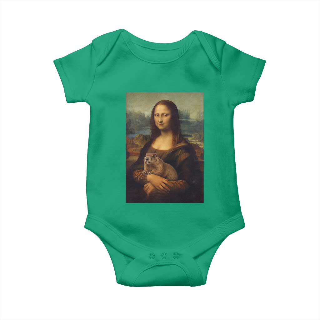 Mona Lisa Holding Groundhog Parody Painting Baby Onesie Funny Groundhog Day TS11 Irish Green Print Your Wear