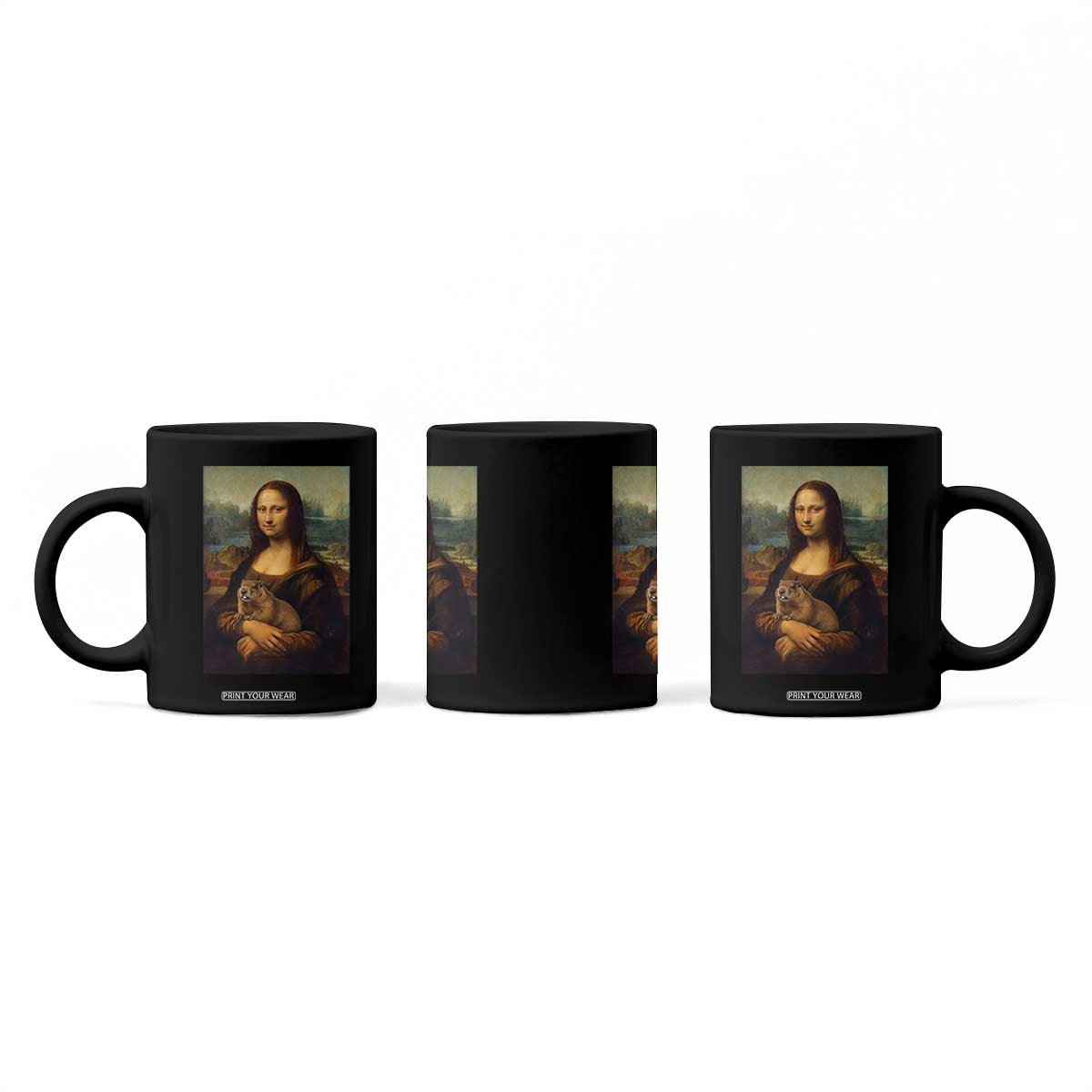 Mona Lisa Holding Groundhog Parody Painting Coffee Mug Funny Groundhog Day TS11 Print Your Wear