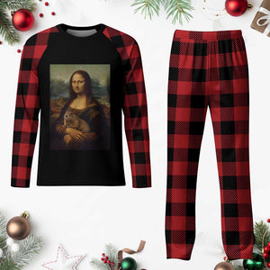 Mona Lisa Holding Groundhog Parody Painting Plaid Pajama Set Funny Groundhog Day TS11 Buffalo Plaid Print Your Wear