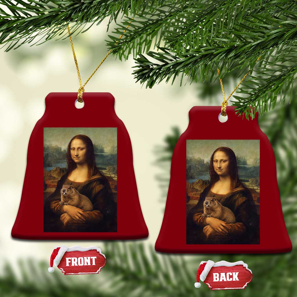 Mona Lisa Holding Groundhog Parody Painting Ceramic Ornament Funny Groundhog Day TS11 Print Your Wear