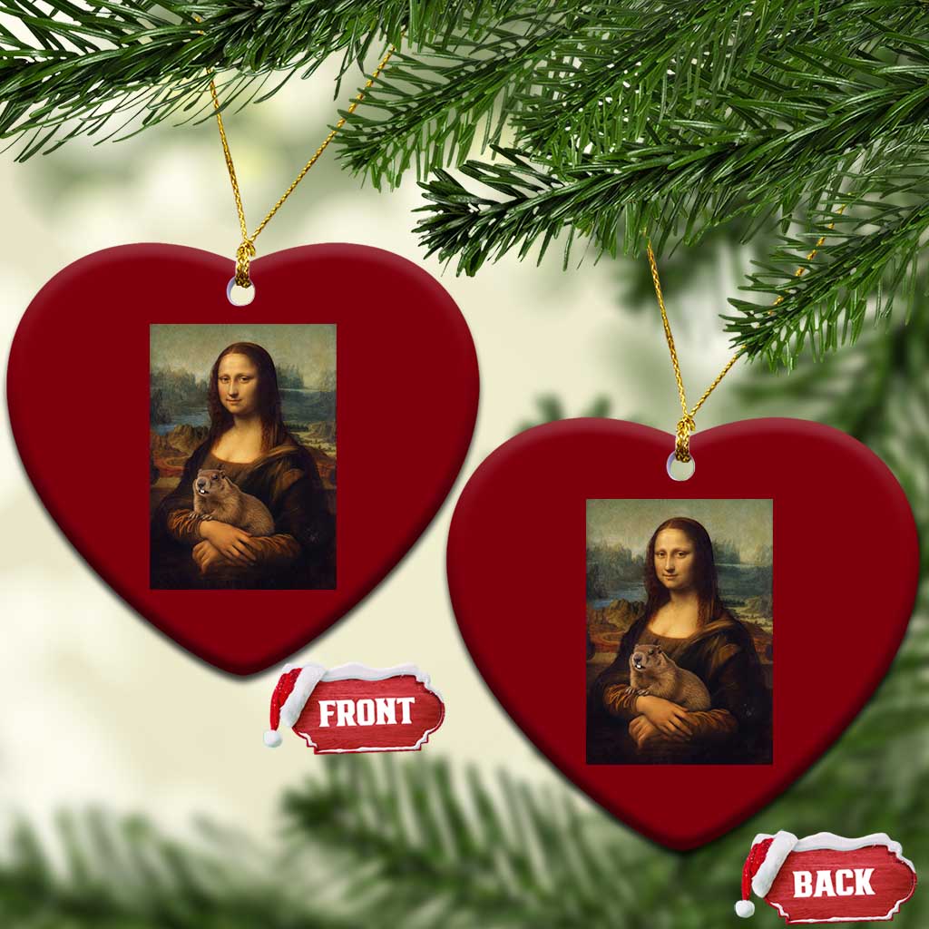 Mona Lisa Holding Groundhog Parody Painting Ceramic Ornament Funny Groundhog Day TS11 Print Your Wear