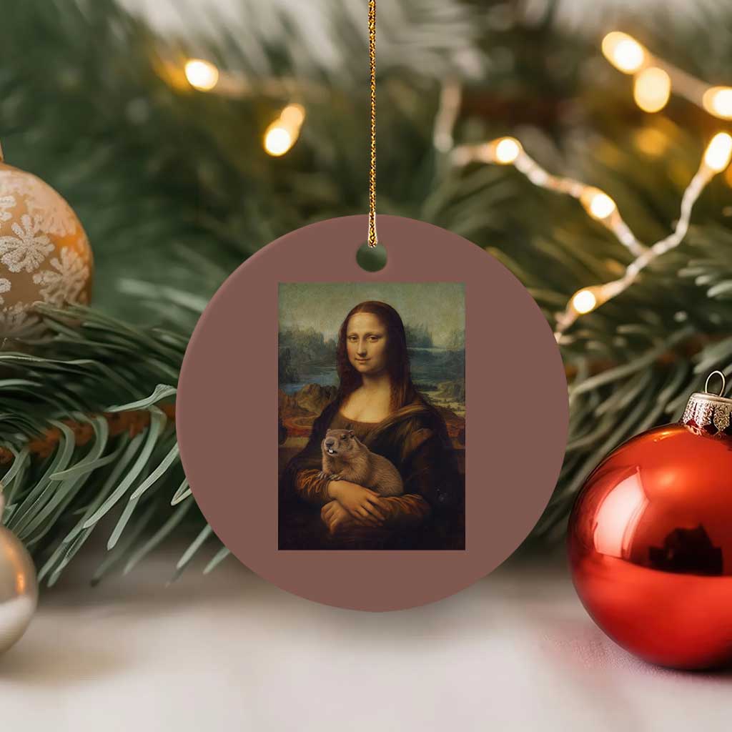 Mona Lisa Holding Groundhog Parody Painting Ceramic Ornament Funny Groundhog Day TS11 1pc Mocha Print Your Wear