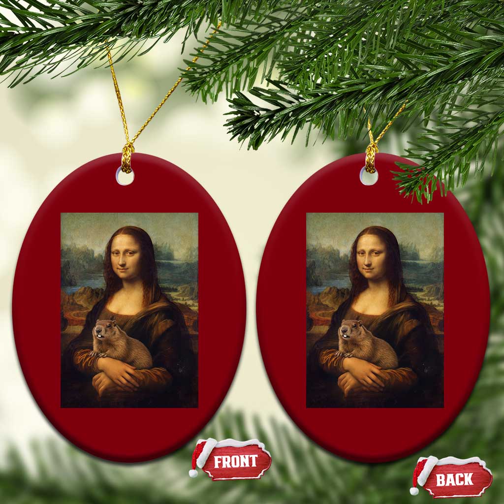 Mona Lisa Holding Groundhog Parody Painting Ceramic Ornament Funny Groundhog Day TS11 Print Your Wear