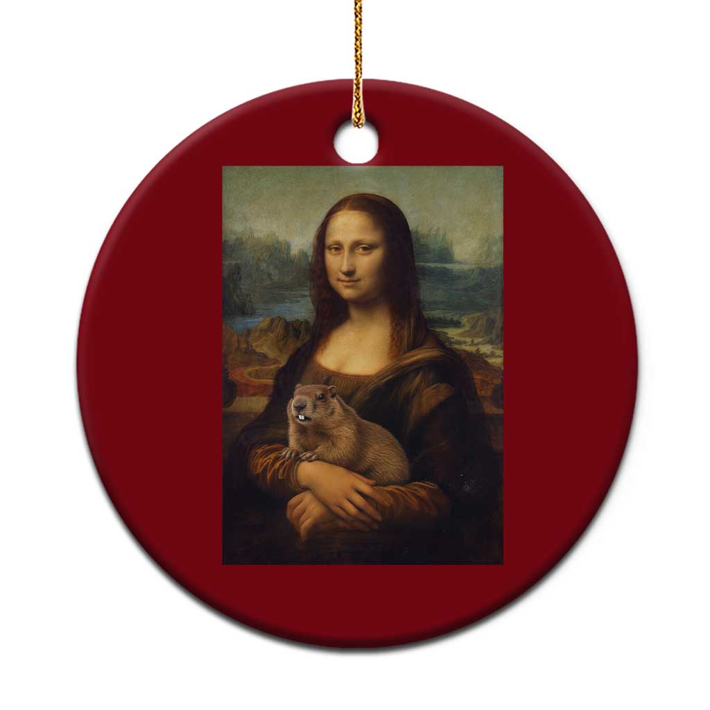 Mona Lisa Holding Groundhog Parody Painting Ceramic Ornament Funny Groundhog Day TS11 1pc Red Print Your Wear