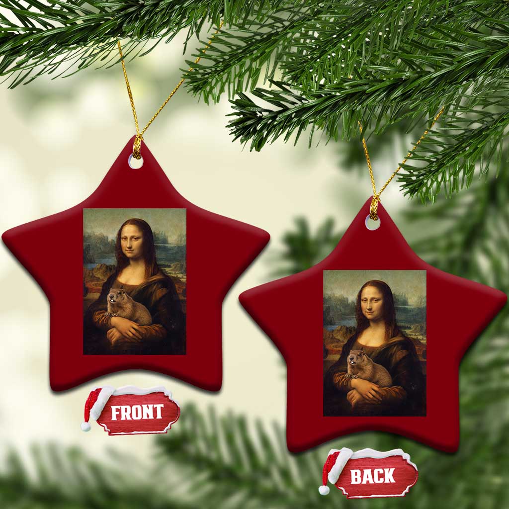 Mona Lisa Holding Groundhog Parody Painting Ceramic Ornament Funny Groundhog Day TS11 Print Your Wear