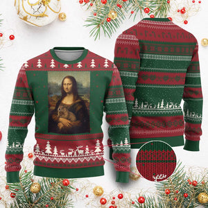 Mona Lisa Holding Groundhog Parody Painting Ugly Christmas Sweater Funny Groundhog Day TS11 Red Green Print Your Wear