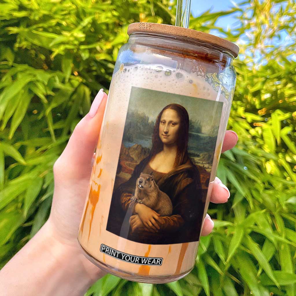 Mona Lisa Holding Groundhog Parody Painting Glass Can Funny Groundhog Day TS11 Black Print Your Wear