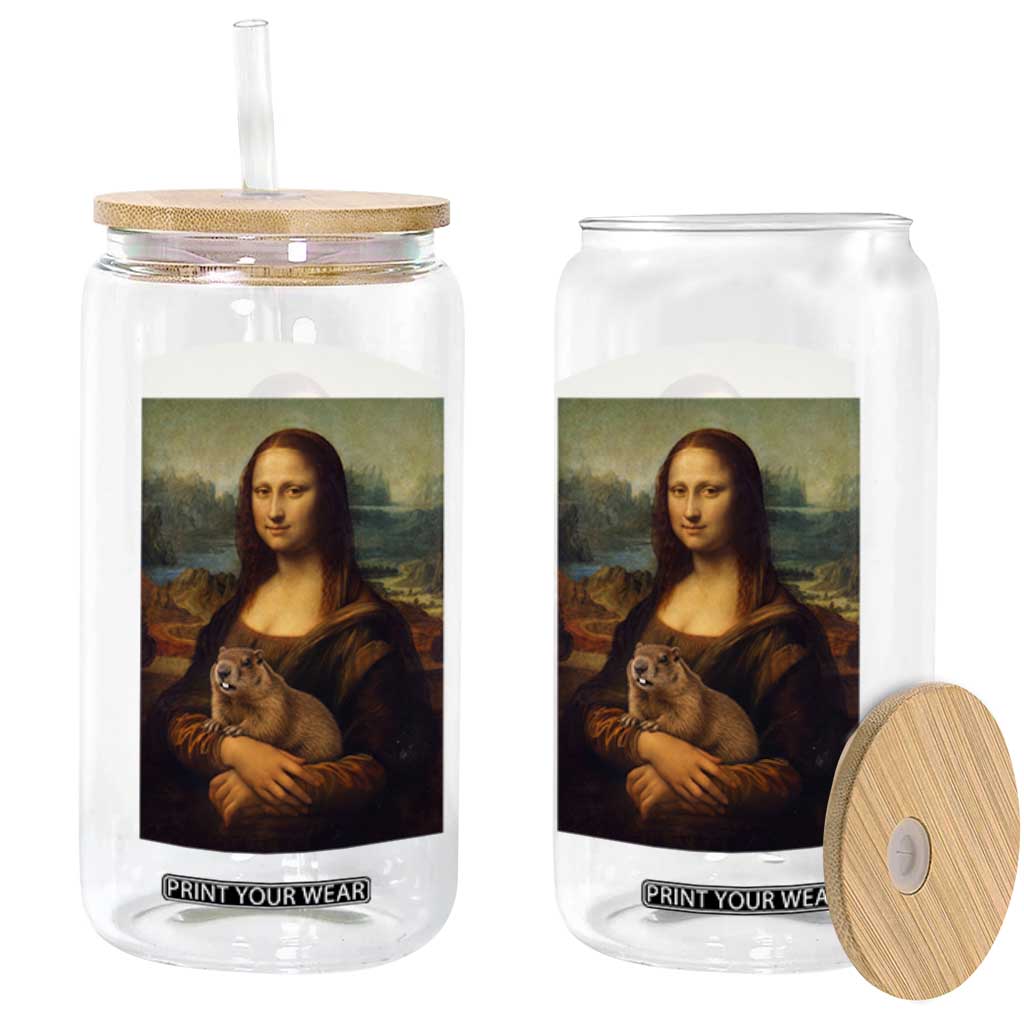 Mona Lisa Holding Groundhog Parody Painting Glass Can Funny Groundhog Day TS11 Print Your Wear