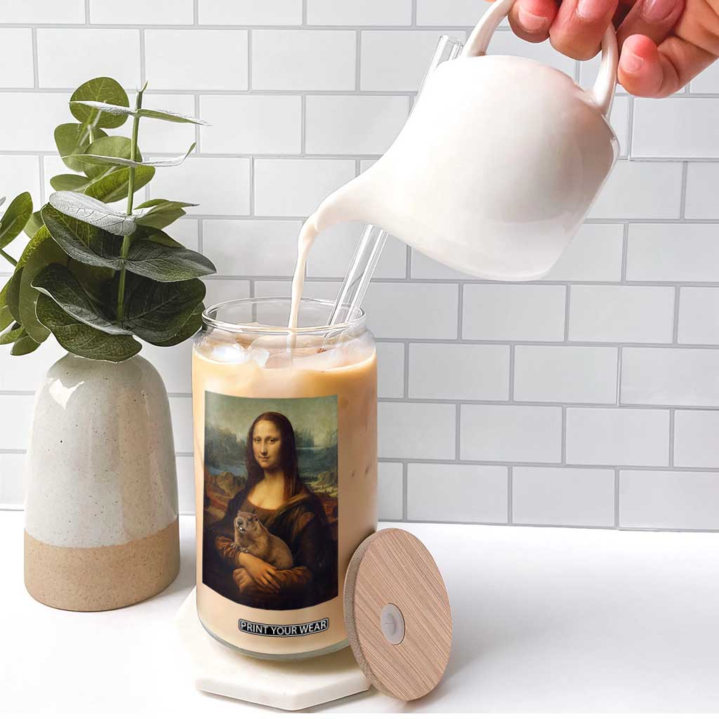 Mona Lisa Holding Groundhog Parody Painting Glass Can Funny Groundhog Day TS11 Print Your Wear