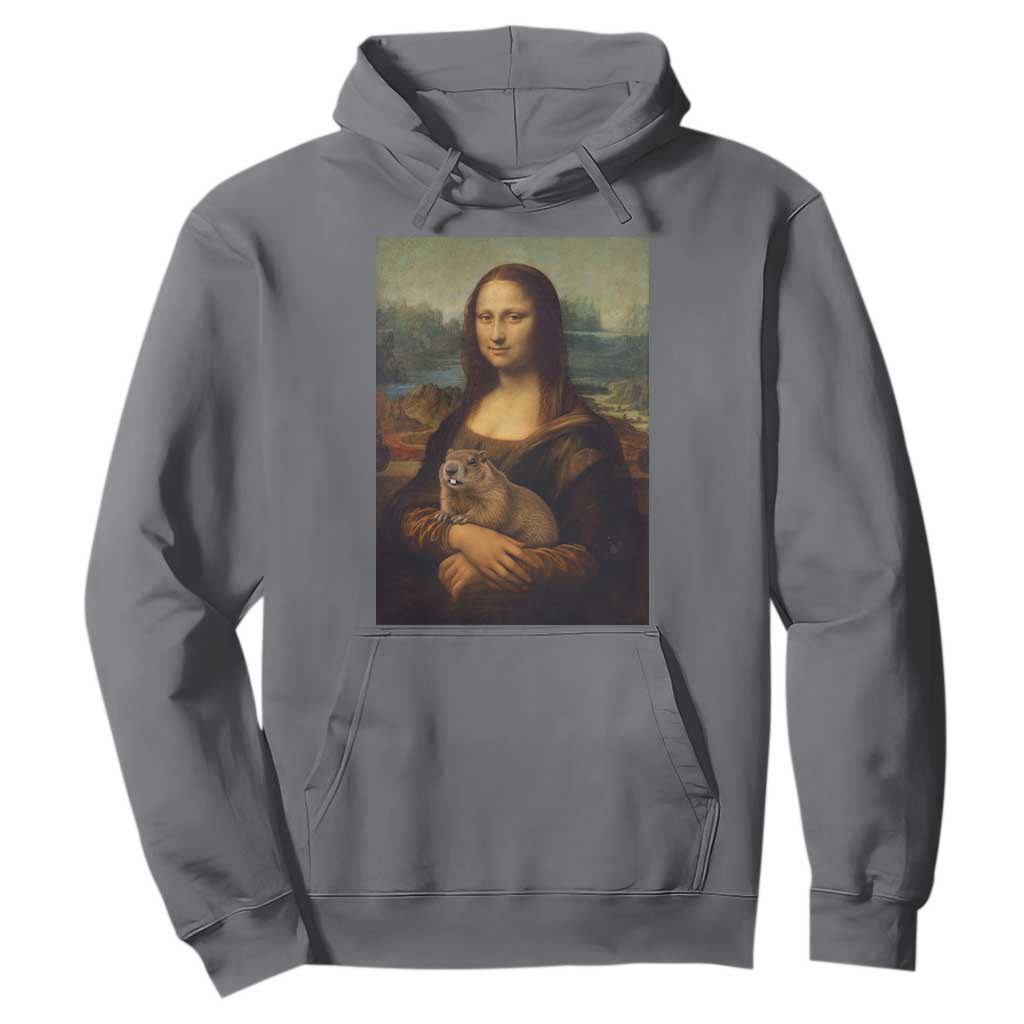 Mona Lisa Holding Groundhog Parody Painting Hoodie Funny Groundhog Day TS11 Charcoal Print Your Wear
