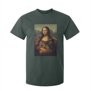 Mona Lisa Holding Groundhog Parody Painting T Shirt For Kid Funny Groundhog Day TS11 Dark Forest Green Print Your Wear