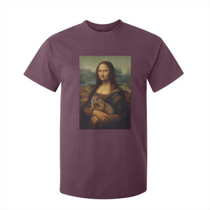 Mona Lisa Holding Groundhog Parody Painting T Shirt For Kid Funny Groundhog Day TS11 Maroon Print Your Wear