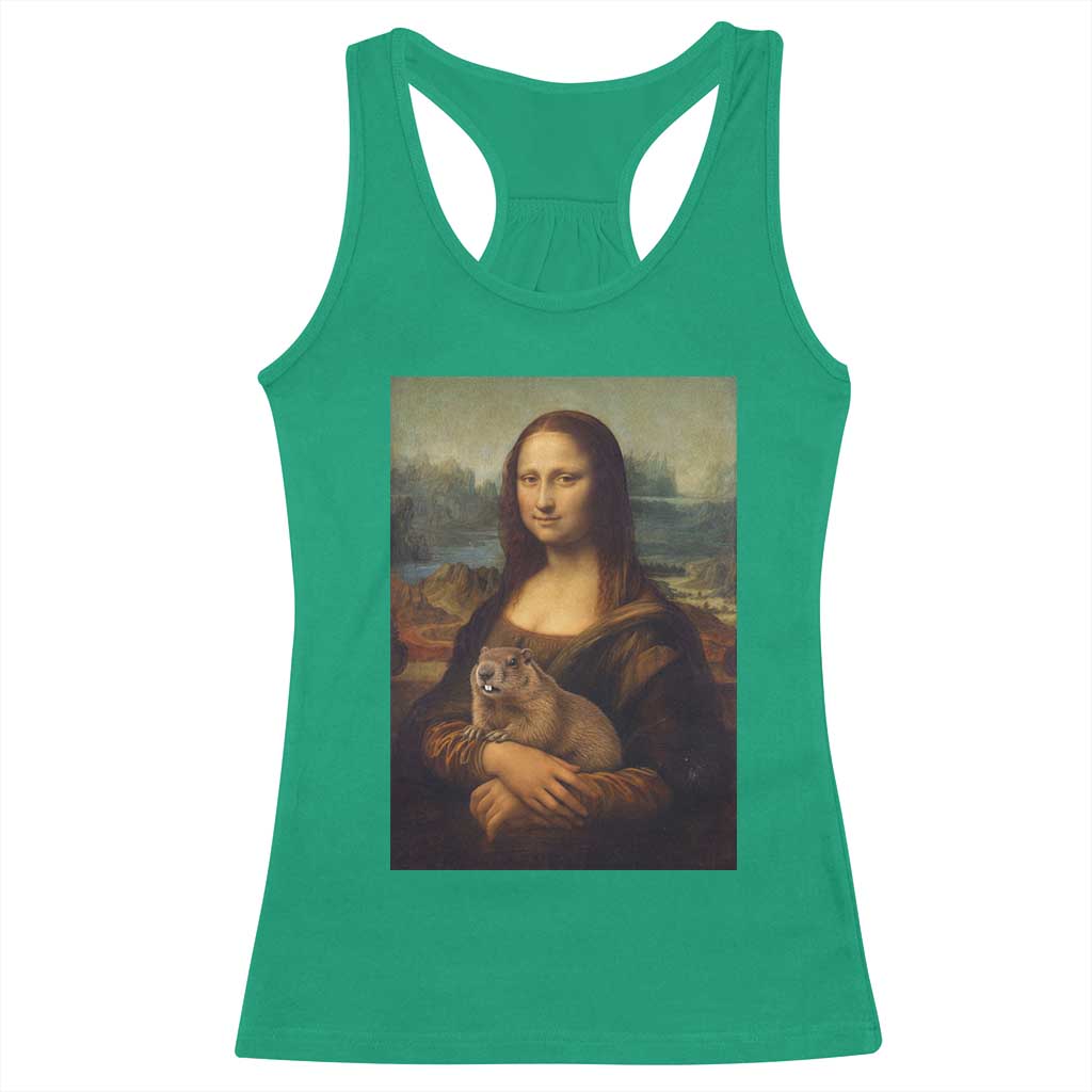 Mona Lisa Holding Groundhog Parody Painting Racerback Tank Top Funny Groundhog Day TS11 Irish Green Print Your Wear