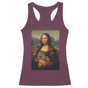 Mona Lisa Holding Groundhog Parody Painting Racerback Tank Top Funny Groundhog Day TS11 Maroon Print Your Wear